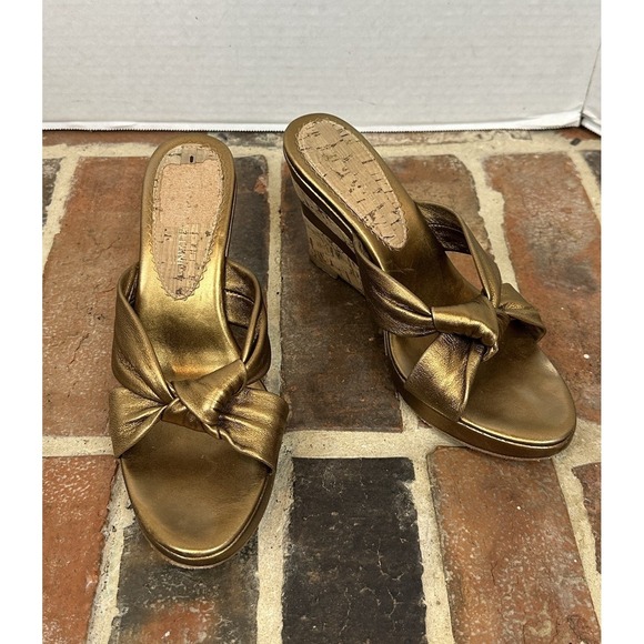ANTONIO MELANI Shoes - Antonio Melani Wedge Heel Sandals Leather Copper Gold Slip On Shoes Women's 6